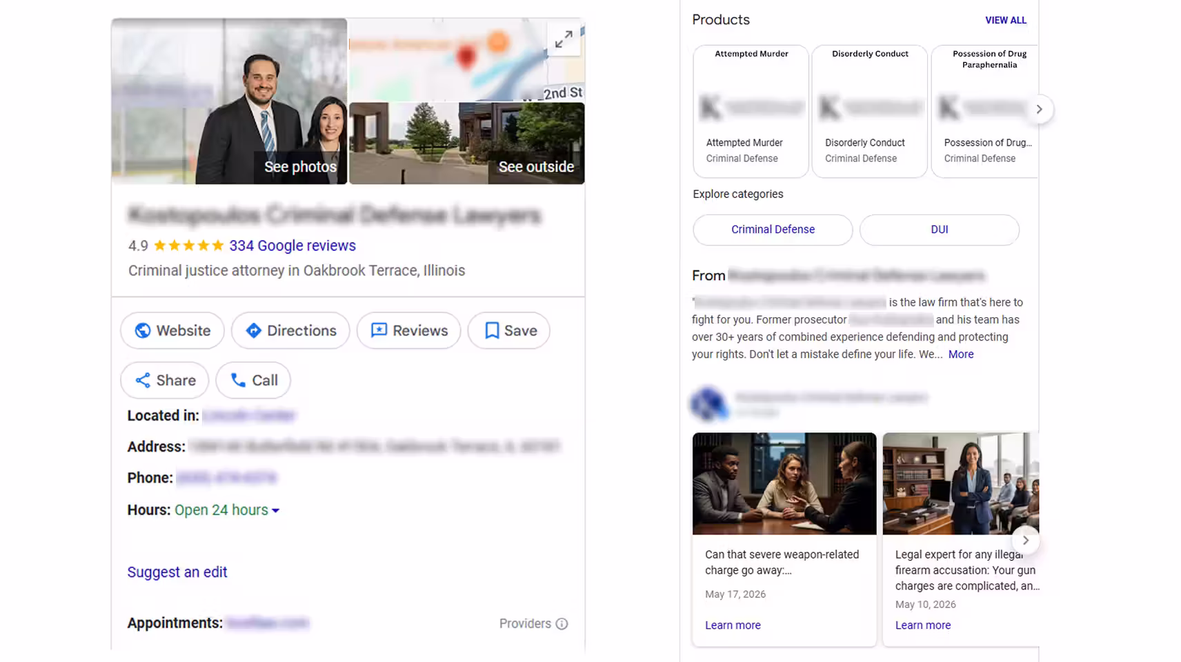 Google Business Profile of a criminal defense law firm