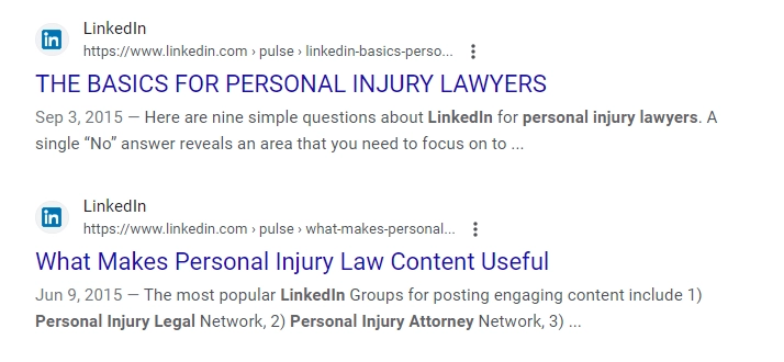 LinkedIn article in SERPs examples