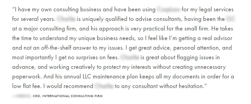 A testimonial from a satisfied client