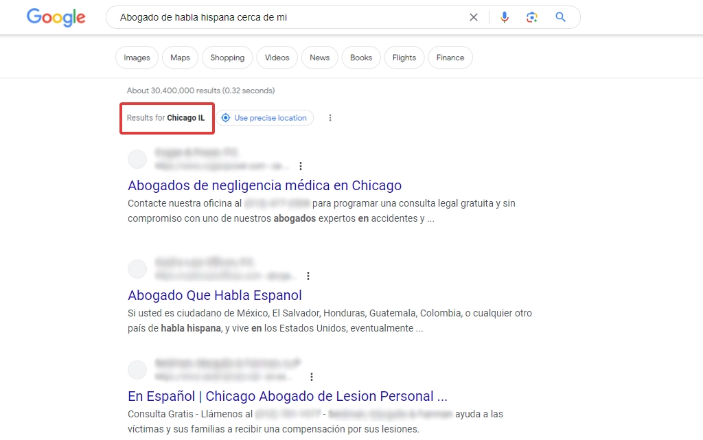 Local results for hispanic clients