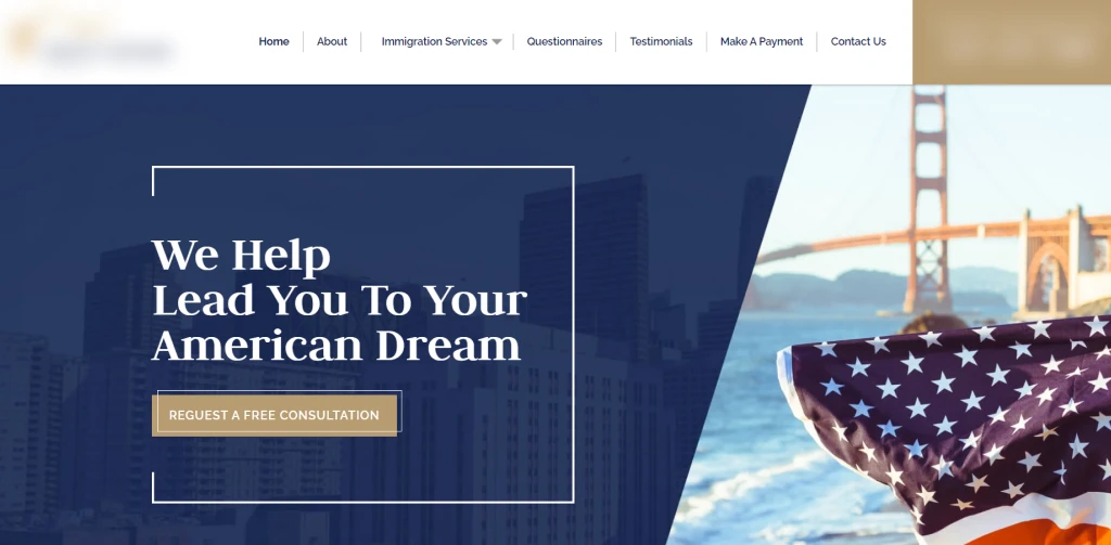 An example of an immigration lawyer homepage design