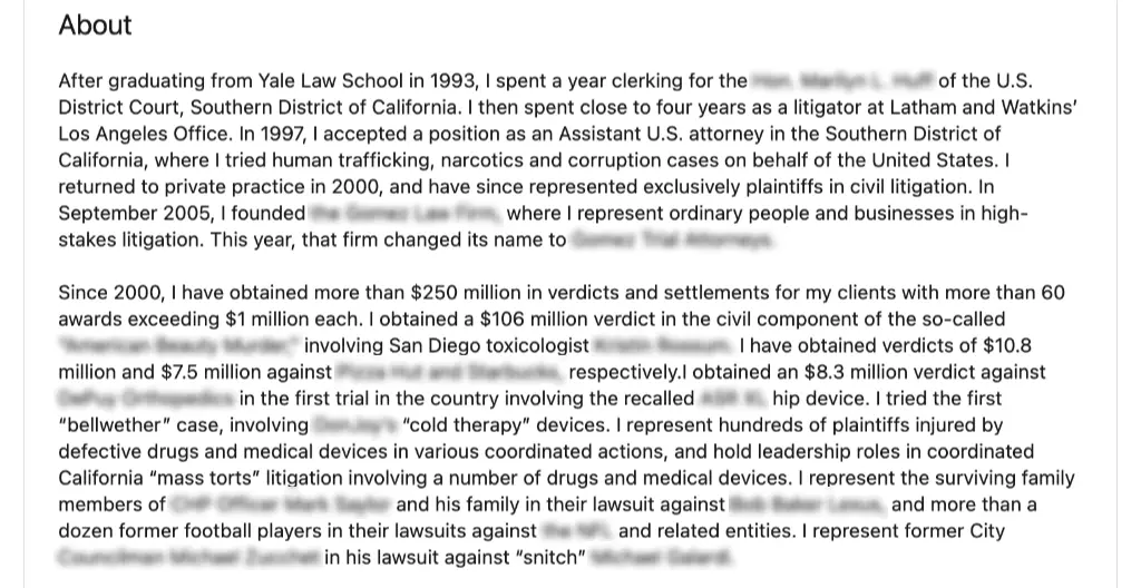 About section on Linkedin