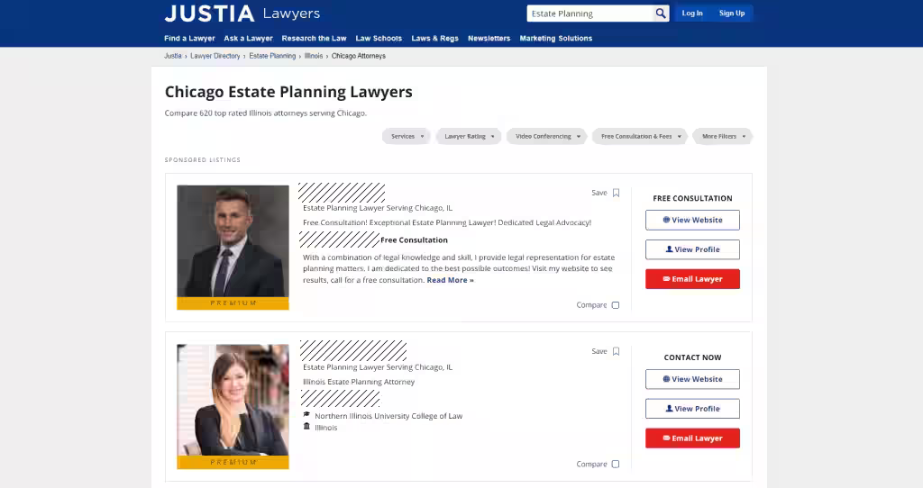 justia directory for estate lawyers