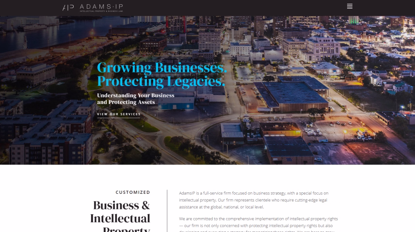 Adams IP website homepage