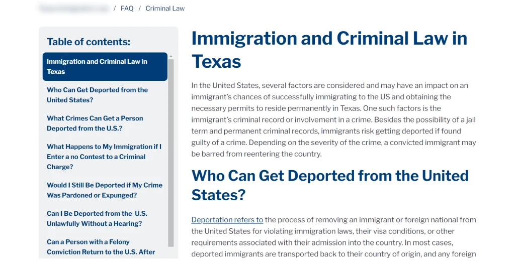 An example of an FAQ page