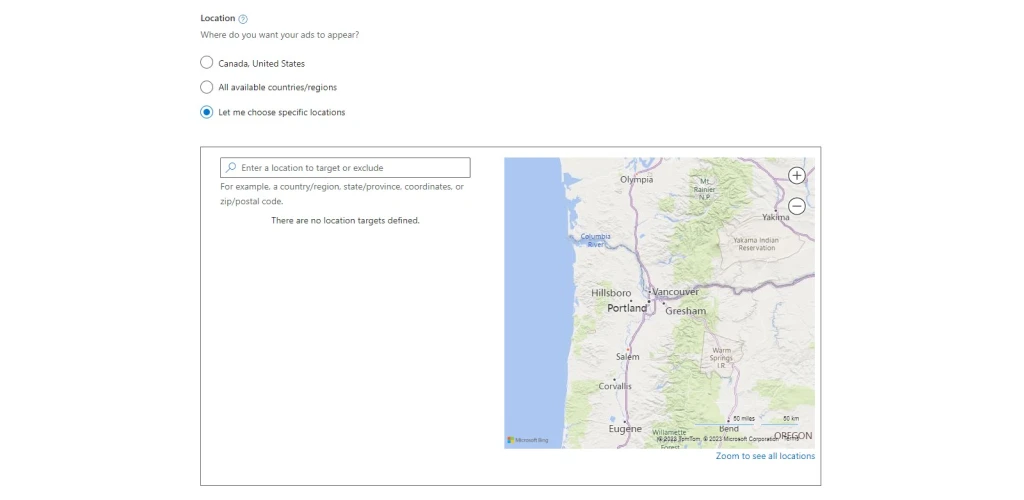 Bing Ads Target Area