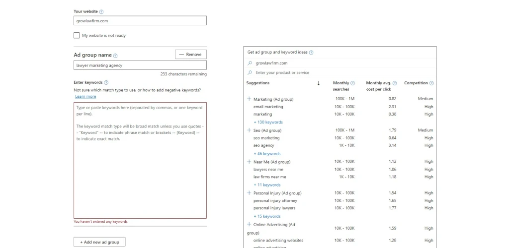Microsoft Ads keywords
