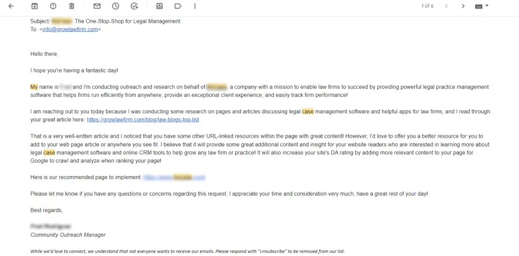An example of outreach