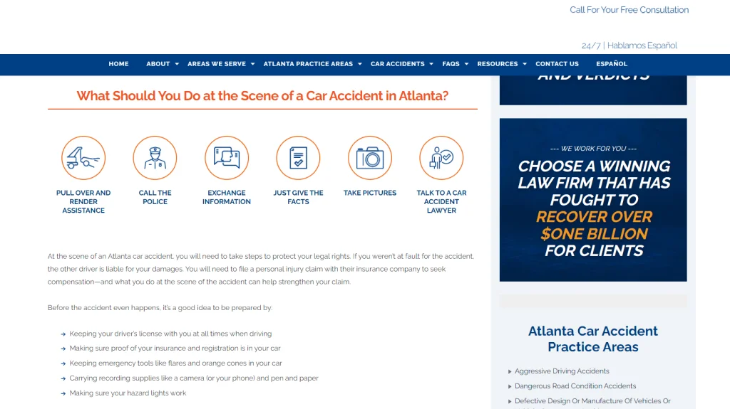 Personal injury attorney practice area page