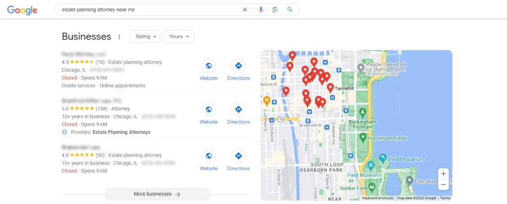 Estate planning attorney websites on Google