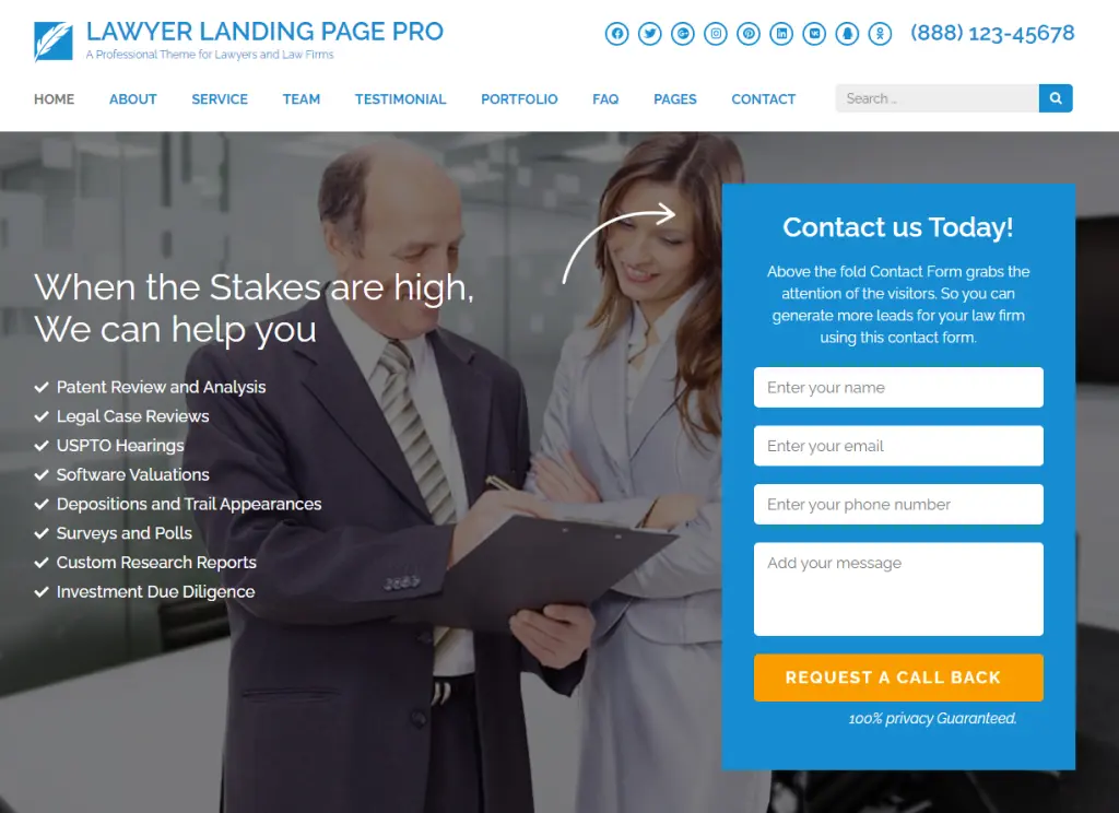 Lawyer Landing Page Pro Wordpress theme