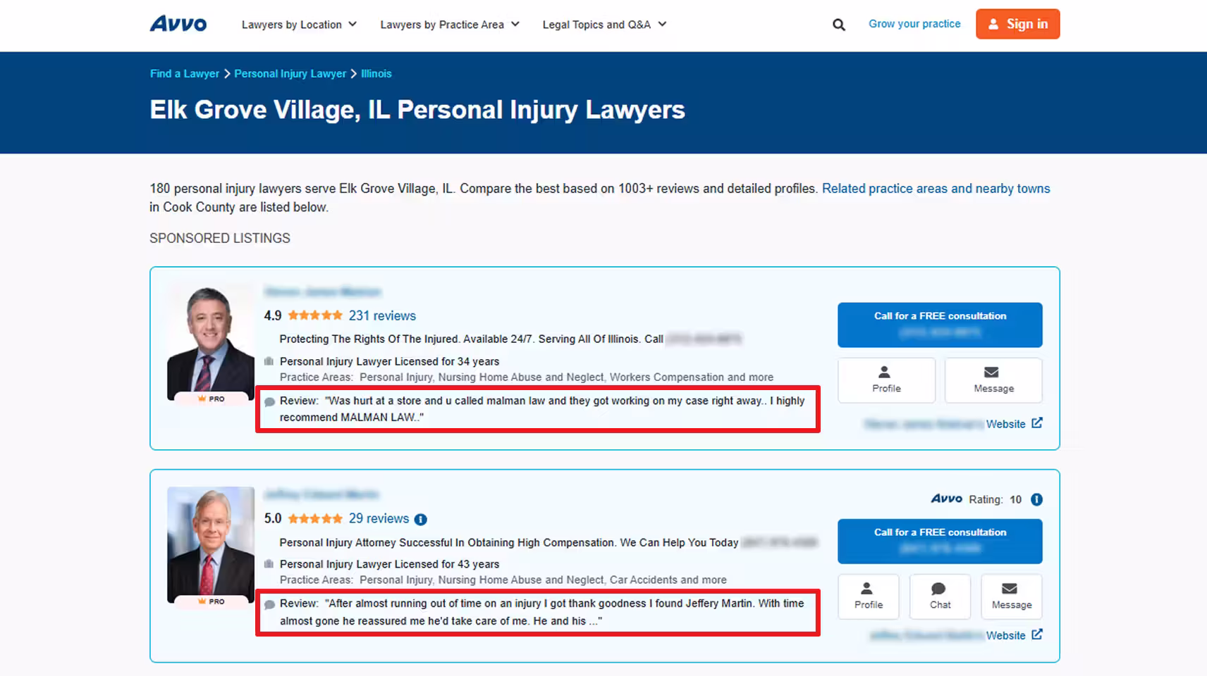 Avvo attorney ratings and reviews