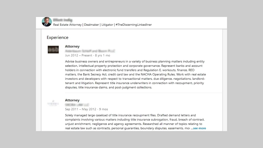 Experience section on Linkedin